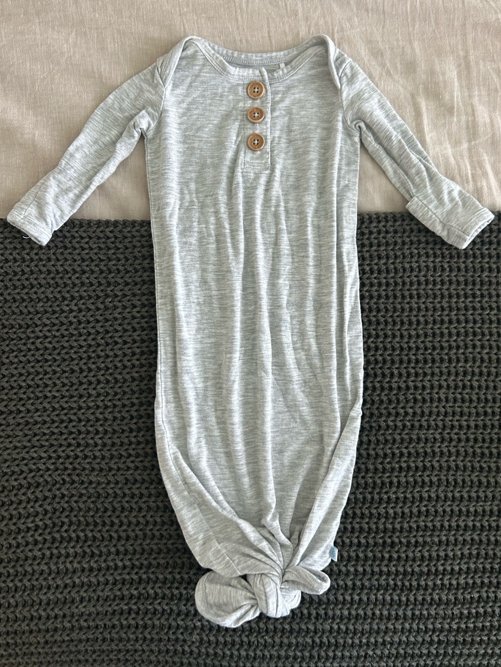 Posh Peanut Light Gray Knotted Gown with Wooden Buttons